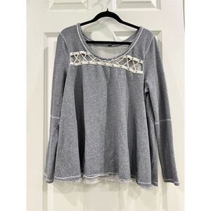 Free People Women's Striped Pullover Top Blue Size S Casual Long Sleeve